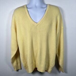 Vintage Pringle Mens V Neck Sweater Sz L Golf Nick Faldo Knit Cotton 90s Yellow